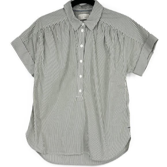 NWT J.Crew Relaxed Fit Short Sleeve Cotton Poplin Popover Blouse Grey Stripe XS - Picture 7 of 7